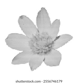 Halftone dotted cutout flower for trendy y2k retro collages. Vector realistic textured blossom