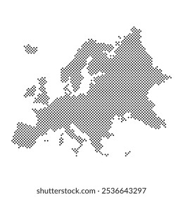 Europa-Karte mit Rasterpunkten. Punktmustertextur. Schwarze geografische Karte auf weißem Hintergrund. Gebietssystem. Vektorgrafik.