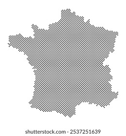 Meio-tom pontilhado mapa da França. Textura de padrão de ponto. Mapa geográfico preto sobre fundo branco. Regime territorial. Ilustração vetorial.