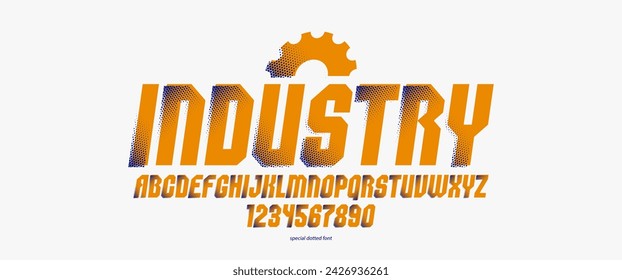 Tipo de letra brutal y audaz geométrica punteada de semitonos para logos y carteles, fuente industrial urbana vectorial, tipografía de visualización moderna en estilo futurista cyberpunk, versión en cursiva.