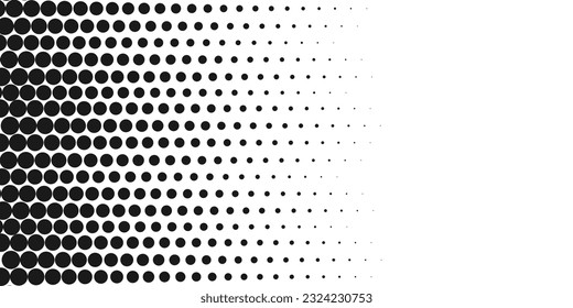 Halftone dotted gradient. Abstract black and white geometric horizontal background