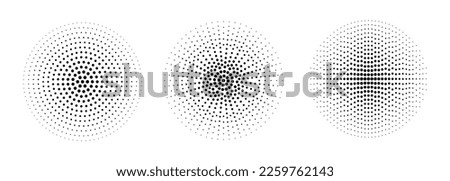 Halftone dotted gradient circle. Half tone effect circular dotted background. Point round texture shape. Vector illustration isolated on the white background.