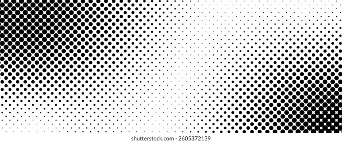 Halftone dotted grunge pattern design. Comic cartoon gradient print. Black grain. Manga anime wallpaper Retro pixelated backdrop