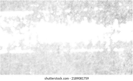 Halftone dotted grunge vector background. Urban old peeled wall. Dust Distressed Overlay. Rough black and white texture with faded paint and scratched plaster. Wallpaper with rust and dirt.