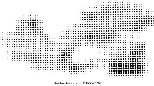 Halftone dotted grunge vector background. Urban old peeled wall. Dust Distressed Overlay. Rough black and white texture with faded paint and scratched plaster. Wallpaper with rust and dirt.