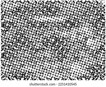 Halftone dotted grunge vector background. Urban old peeled wall. Dust Distressed Overlay. Rough black and white texture with faded paint and scratched plaster. Wallpaper with rust and dirt.