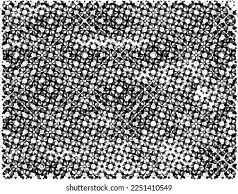 Halftone dotted grunge vector background. Urban old peeled wall. Dust Distressed Overlay. Rough black and white texture with faded paint and scratched plaster. Wallpaper with rust and dirt.