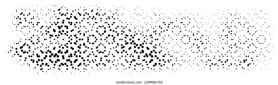 Halftone dotted grunge vector border elements. Urban old peeled wall. Dust Distressed Overlay. Rough black and white texture with faded paint and scratched plaster. Wallpaper with rust and dirt.