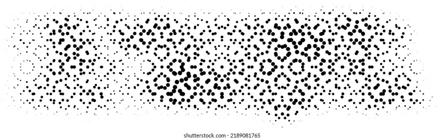 Halftone dotted grunge vector border elements. Urban old peeled wall. Dust Distressed Overlay. Rough black and white texture with faded paint and scratched plaster. Wallpaper with rust and dirt.