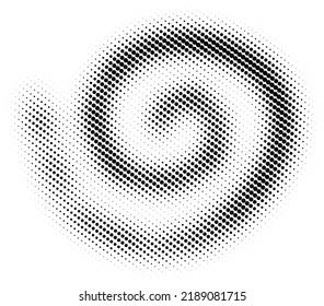 Halftone gepunktete grunge Vektorspirale. Urban alte schälte Mauer. Staub störte Overlay. Reiche schwarz-weiße Textur mit verblasster Farbe und kratztem Gips. Tapete mit Rost und Schmutz.