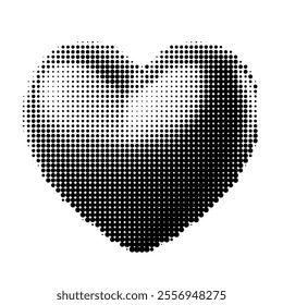 Halftone dotted heart shape for trendy Valentines day retro collage. Vector textured photocopy effect 3d heart