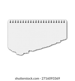 Rasterpunktierte Illustration von gerissenem Notizbuchpapier mit spiralförmiger Bindekante. Minimale abstrakte Textur in Schwarz und Weiß, gerippte Seitensilhouette für Design, Druck, Branding, Poster oder redaktionelle Nutzung.