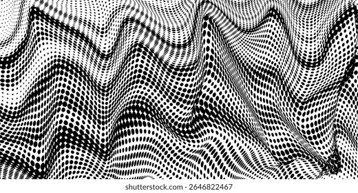 Halftone Dotted Landscape, Abstract Black and White Image with Varying Dot Density Creating a Textured Scene