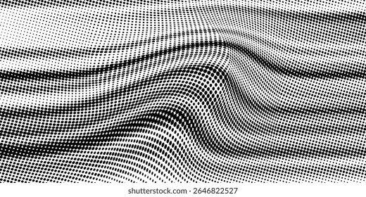 Halftone Dotted Landscape, Abstract Black and White Image with Varying Dot Density Creating a Textured Scene