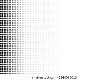 Halftone dotted left side pattern. Comic half tone texture. Pop art gradient background. Abstract cover design. Optical effect with spot. Creative black white banner. Vector illustration
