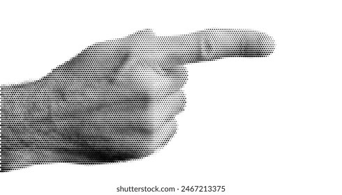 Halftone dotted male hand finger point. Vector textured male arm for trendy y2k retro collage