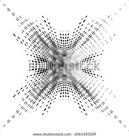 Halftone dotted mandala with stretched corners and retracted middle. Selecting the right sector for copying text. Vector.