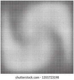 Halftone dotted pattern with the effect of rotation, twisting or mixing, black and white vector illustration