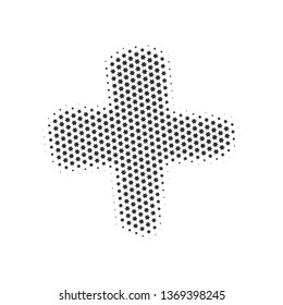 Halftone Dotted plus or cross sign. Vector illustration isolated on white background