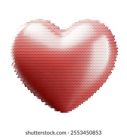 Halftone dotted red heart shape for trendy y2k Valentine's day retro collage. Vector textured photocopy effect 3d heart