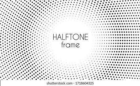 Halftone dotted round frame. Circle dots vector abstract background. Black and white minimal trendy pattern