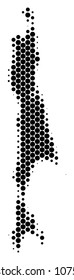 Halftone dotted Sakhalin Island Map. Vector geographical map on a white background. Vector pattern of Sakhalin Island Map done of round pixels.