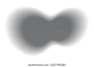 Halftone dotted shape. Gradient fluid element. Abstract vector spot.