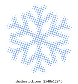 Halftone dotted Snowflake icon. Snow vintage stipple element. Fading gradient Christmas or New Year Holiday symbol. Blue noise grainy texture freeze vector sign.