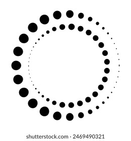 Halftone dotted speed lines circle. Geometric art in circle form. Round swirl movement symbol. Halftone circular dotted frame. Vector design elements