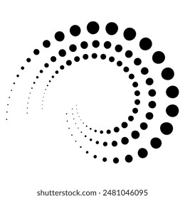 Halftone dotted speed lines circle. Geometric art in circle form. Round swirl movement symbol. Halftone circular dotted frame. Vector design elements