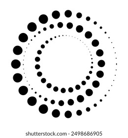 Círculo de líneas de velocidad punteadas de semitono. Arte geométrico en forma de círculo. Símbolo de movimiento de remolino redondo. Marco de puntos circulares de semitono. Elementos de diseño de Vector
