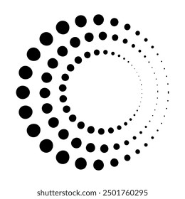 Halftone dotted speed lines circle. Geometric art in circle form. Round swirl movement symbol. Halftone circular dotted frame. Vector design elements