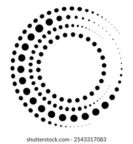 Círculo de líneas de velocidad punteadas de semitono. Arte geométrico en forma de círculo. Símbolo de movimiento de remolino redondo. Marco de puntos circulares de semitono. Elementos de diseño de Vector