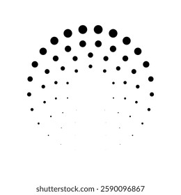Halftone dotted speed lines circle. Geometric art in circle form. Round swirl movement symbol. Halftone circular dotted frame. Vector design element