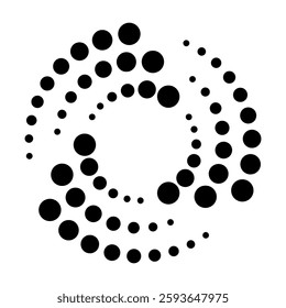Halftone dotted speed lines circle. Geometric art in circle form. Round swirl movement symbol. Halftone circular dotted frame. Vector design elements