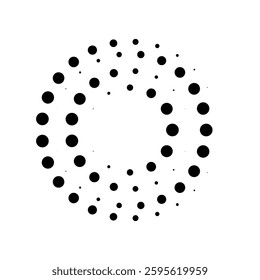 Halftone dotted speed lines circle. Geometric art in circle form. Round swirl movement symbol. Halftone circular dotted frame. Vector design element