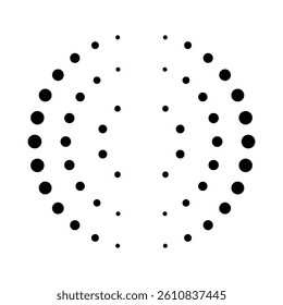 Halftone dotted speed lines circle. Geometric art in circle form. Round swirl movement symbol. Halftone circular dotted frame. Vector design element