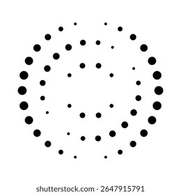 Halftone dotted speed lines circle. Geometric art in circle form. Round swirl movement symbol. Halftone circular dotted frame. Vector design element