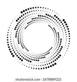 Halftone dotted speed lines circle. Geometric art in circle form. Round swirl movement symbol. Halftone circular dotted frame. Vector design element