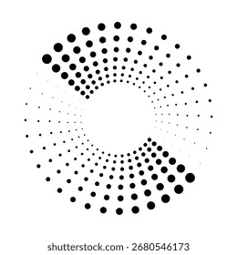 Halftone dotted speed lines circle. Geometric art in circle form. Round swirl movement symbol. Halftone circular dotted frame. Vector design element