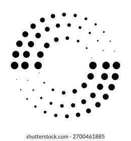 Halftone dotted speed lines circle. Geometric art in circle form. Round swirl movement symbol. Halftone circular dotted frame. Vector design element