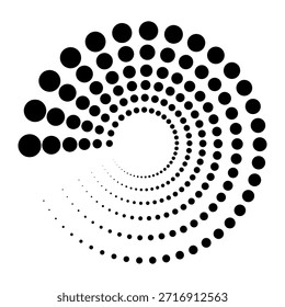 Círculo de líneas de velocidad punteadas de semitono. Arte geométrico en forma de círculo. Símbolo de movimiento de remolino redondo. Marco de puntos circulares de semitono. Elementos de diseño de Vector
