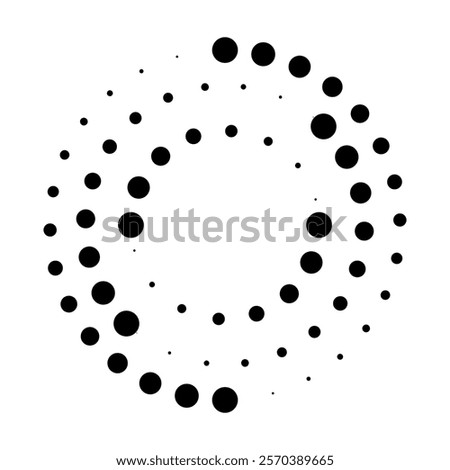 Halftone dotted speed lines circle. Geometric art in circle form. Round swirl movement symbol. Halftone circular dotted frame. Vector design element