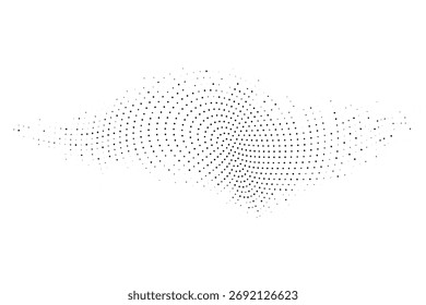 Fondo digital minimalista del patrón Abstractas de la onda espiral punteada de Halftone con los puntos circulares grises que crean un movimiento rítmico dinámico y un elemento futurista del Diseño gráfico de la Tecnología