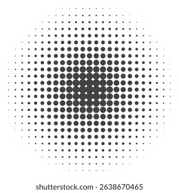 Halftone Dotted and Spiral Circle Element. Abstract Round Gradient Dot. Pop Art Texture. Geometric Frame and Logo on Transparent Background