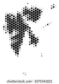 Halftone dotted Svalbard Island Map. Vector geographic map on a white background. Vector pattern of Svalbard Island Map done of circle elements.