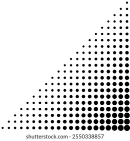 Halftone dotted triangle corner. Isolated vector spotted mosaic triangle shape texture