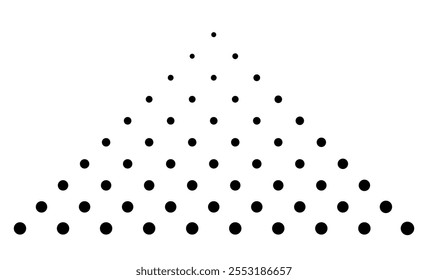 Halftone dotted triangle design element. Isolated vector spotted mosaic triangle arrow shape texture