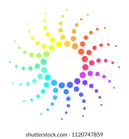 halftone dotted twirled rays. colorful spotted abstract shape. logo, product branding, event celebrating or other purpose.