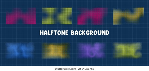 Halftone dotted with various color frame background vector collection. Colorful pattern dots Halftone faded gradient texture. Dotted abstract halftone frame background